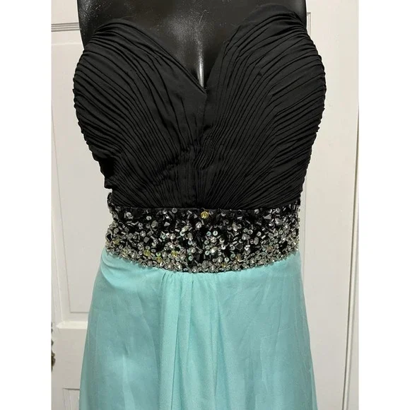 Strapless Black Teal Beaded Formal Pageant Prom Homecoming Dress Size 20 - Picture 3 of 5